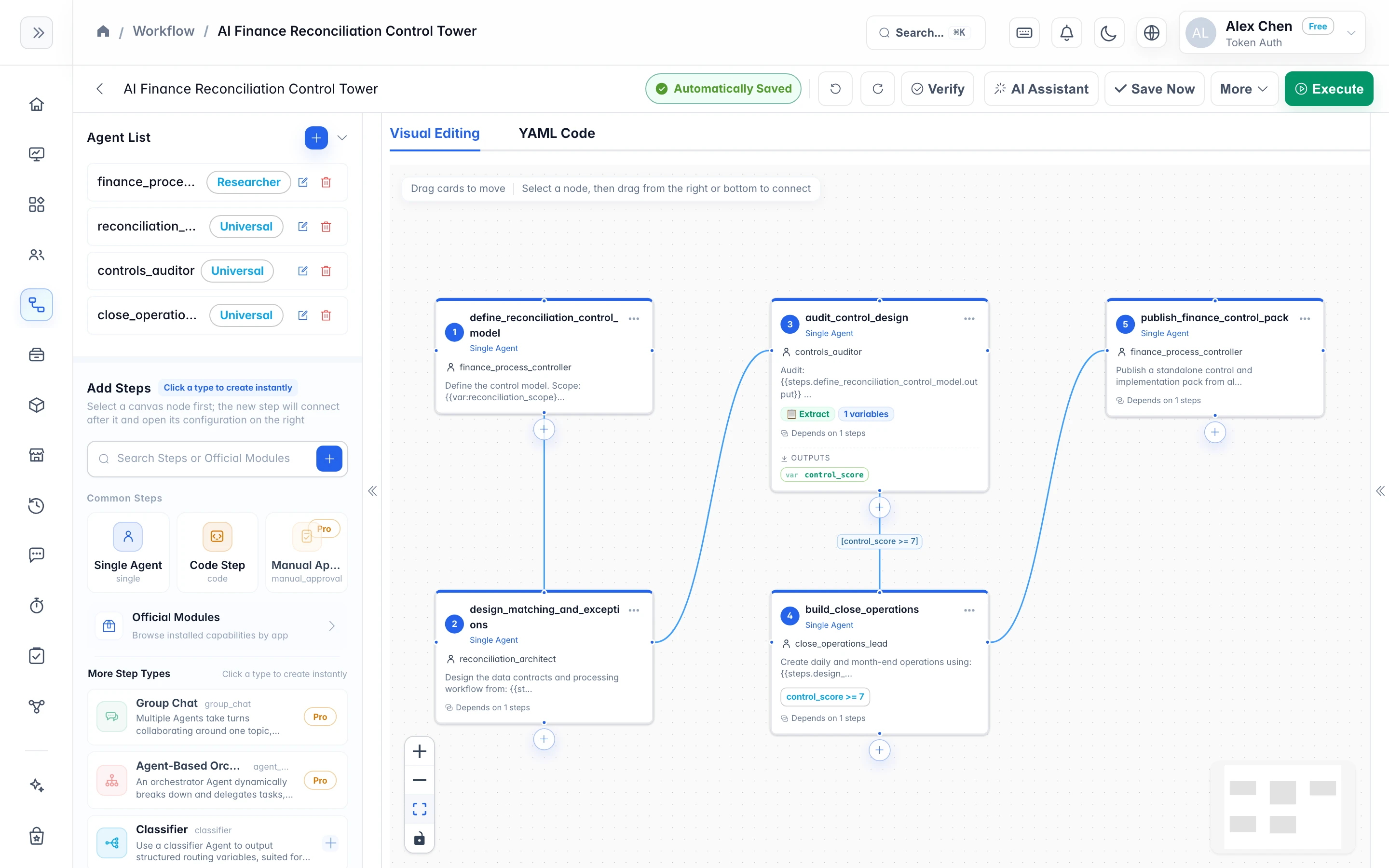 Braidrun editor with connected workflow steps